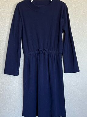 Old Navy Navy Ribbed Long-Sleeve Knit Dress with Drawstring Waist